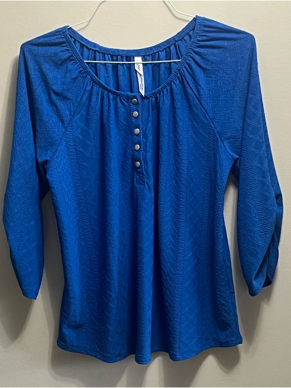 Women's Petite XL Royal Blue Pointelle Top